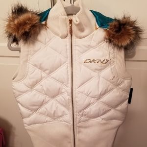 NWT DKNY Active Puffy Vest,  removable hood